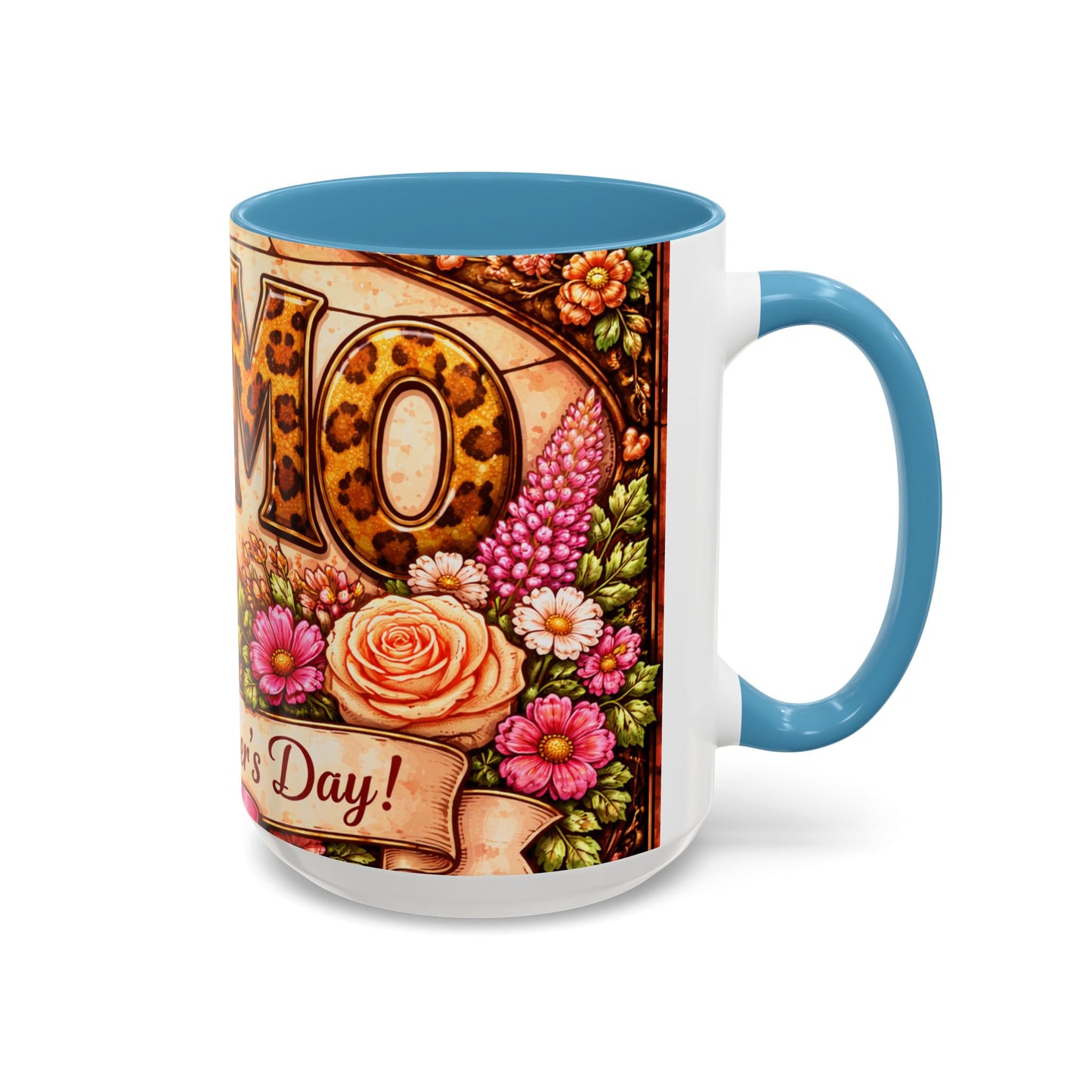 Mom Floral Accent Coffee Mug 15oz — Mother's Day Leopard Print Gift Mug