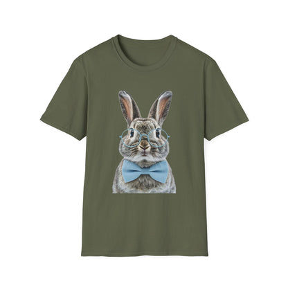 Bunny in Glasses T-Shirt — Cute Rabbit with Blue Bow Tee