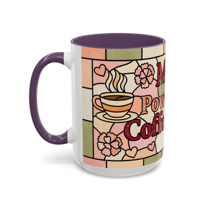 Mother's Day Gift Mom Coffee Mug 15oz Powered by Coffee Love Floral Stained Glass