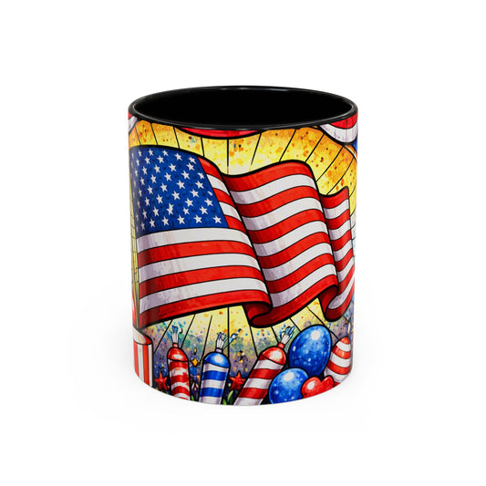 Patriotic Accent Coffee Mug — American Flag & Fireworks 11/15oz