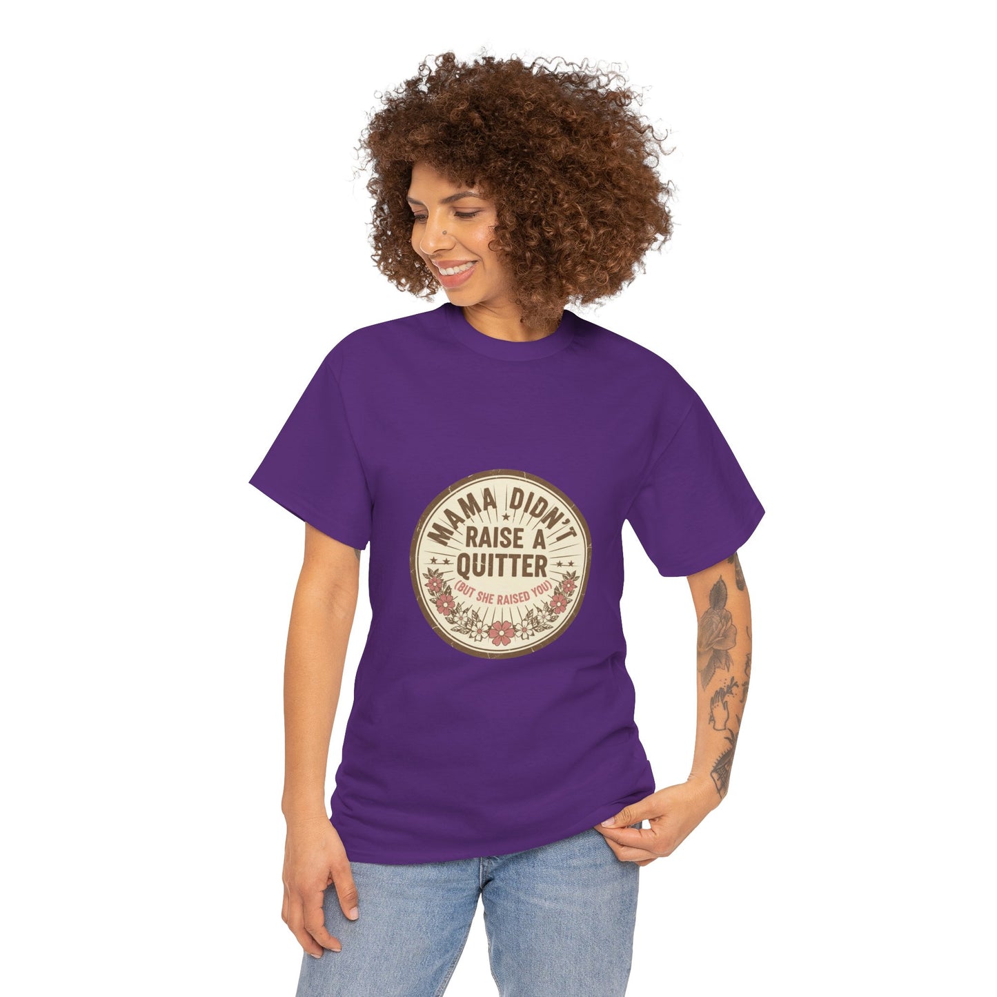 Mama Didn't Raise a Quitter T-Shirt Vintage Floral Motivational Tee Gift for Mom Women