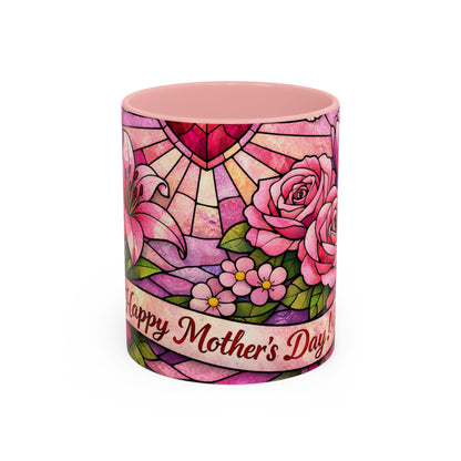 Mother's Day Floral Coffee Mug — Stained-Glass Rose Design, Unique Mom Gift (11 oz)