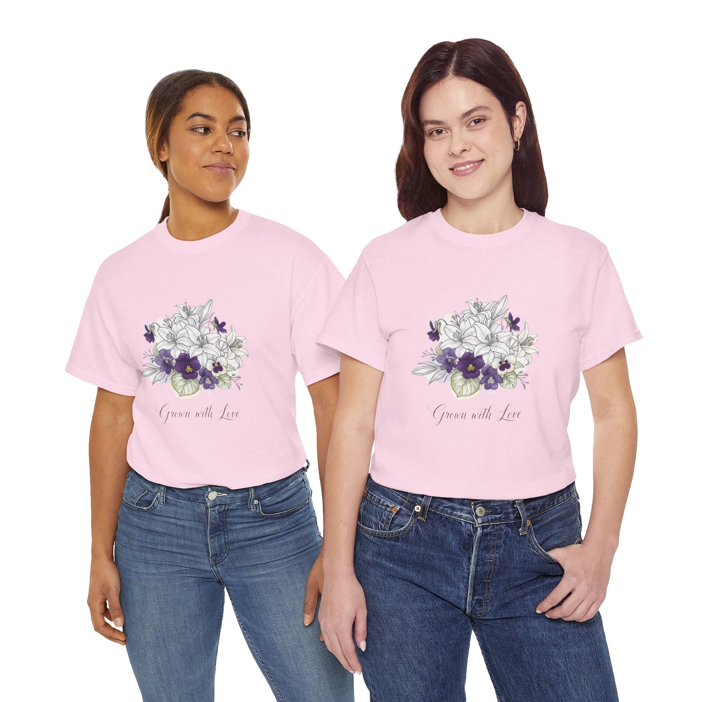 Floral 'Grow with Love' Tee — Botanical Pansy Bouquet T-Shirt