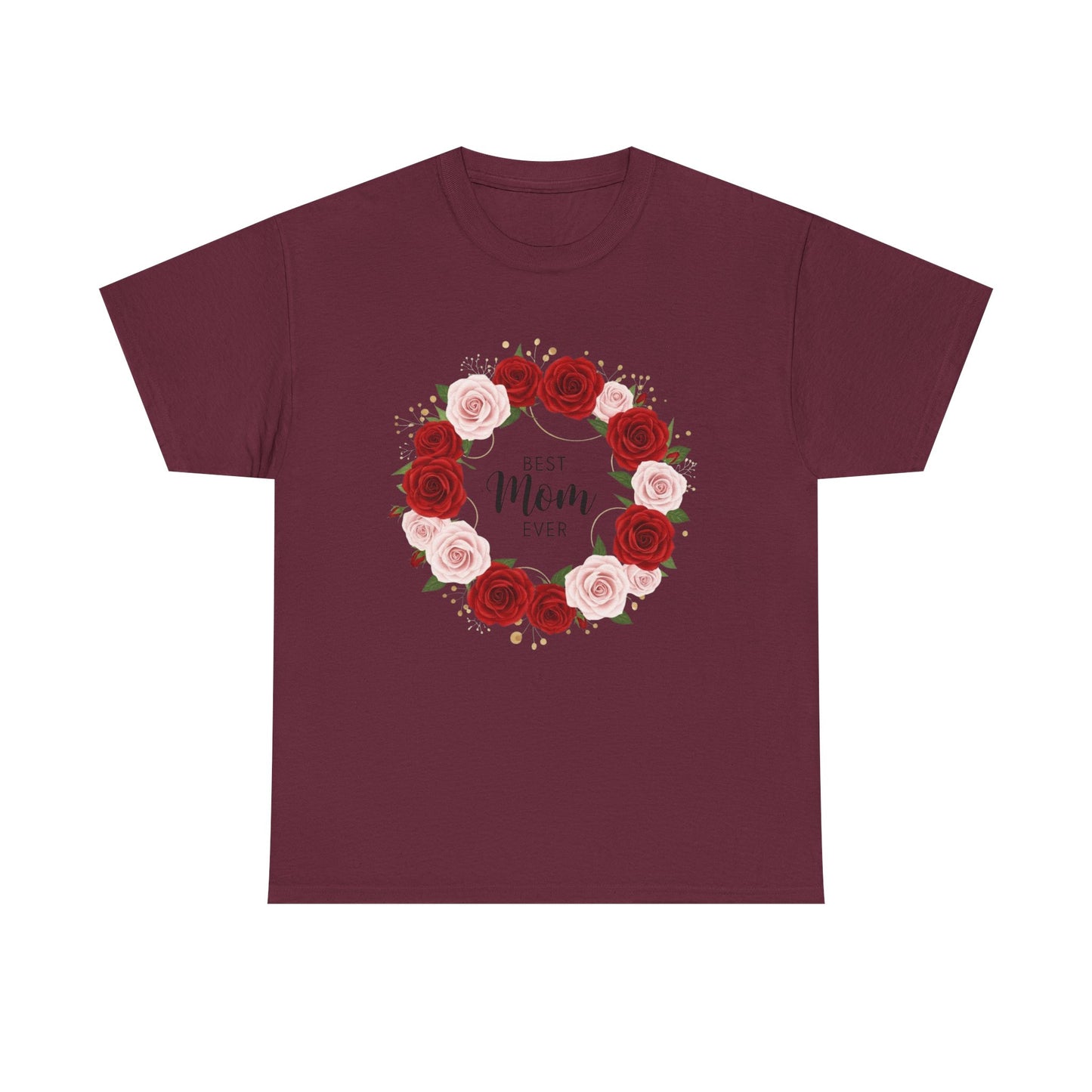 Mom Floral Wreath T-Shirt Best Mom Ever Mother's Day Gift Women Cotton Tee