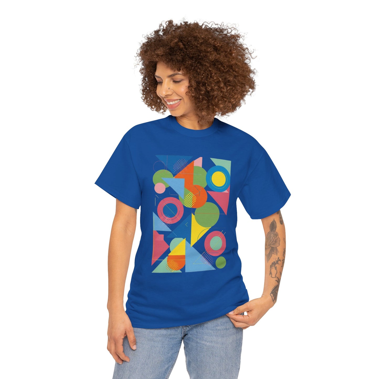 Geometric Color Block Tee — Abstract Shapes Graphic T-Shirt Retro Art