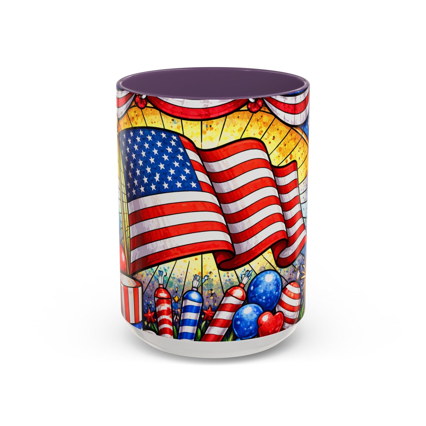 Patriotic Accent Coffee Mug — American Flag & Fireworks 15oz