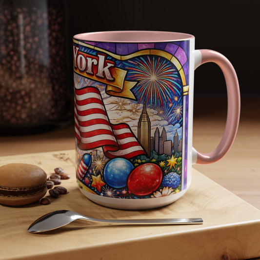 New York USA Accent Coffee Mug 15oz — Patriotic NYC Souvenir Gift Mug