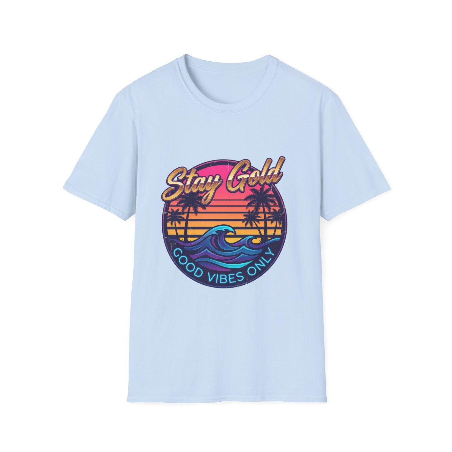 Stay Gold Beach T-Shirt - "Good Vibes Only" Retro Sunset Surf Tee