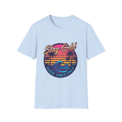 Stay Gold Beach T-Shirt - "Good Vibes Only" Retro Sunset Surf Tee