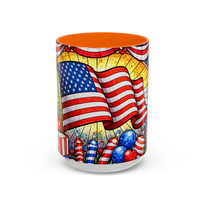 Patriotic Accent Coffee Mug — American Flag & Fireworks 15oz