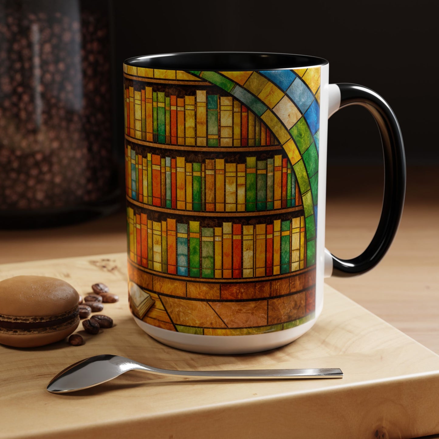 Booklover Coffee Mug – Stained Glass Library Accent Ceramic Mug