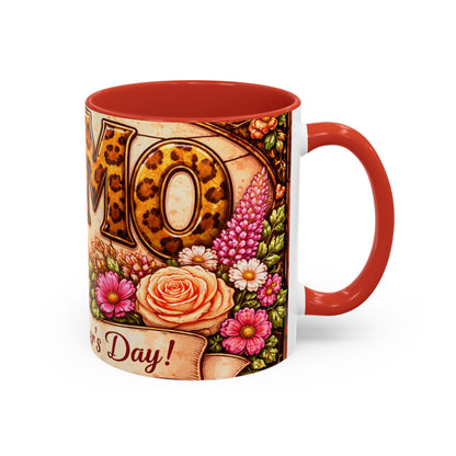 Mother's Day Coffee Mug – Floral Leopard 'MOM' Print Accent Mug (11  oz)