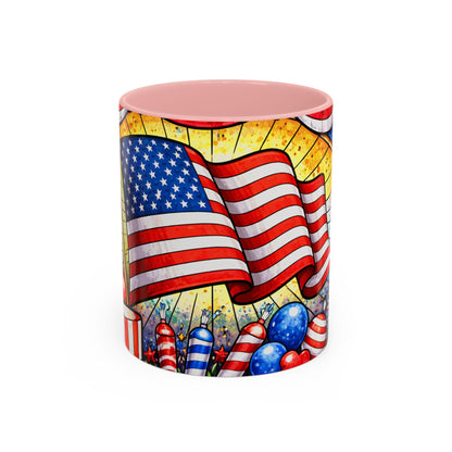 Patriotic Accent Coffee Mug — American Flag & Fireworks 11oz