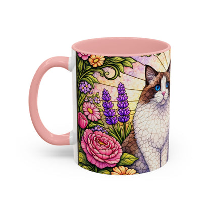 Ragdoll Cats Floral Accent Coffee Mug – Blue-Eyed Cat Art, 11/15oz