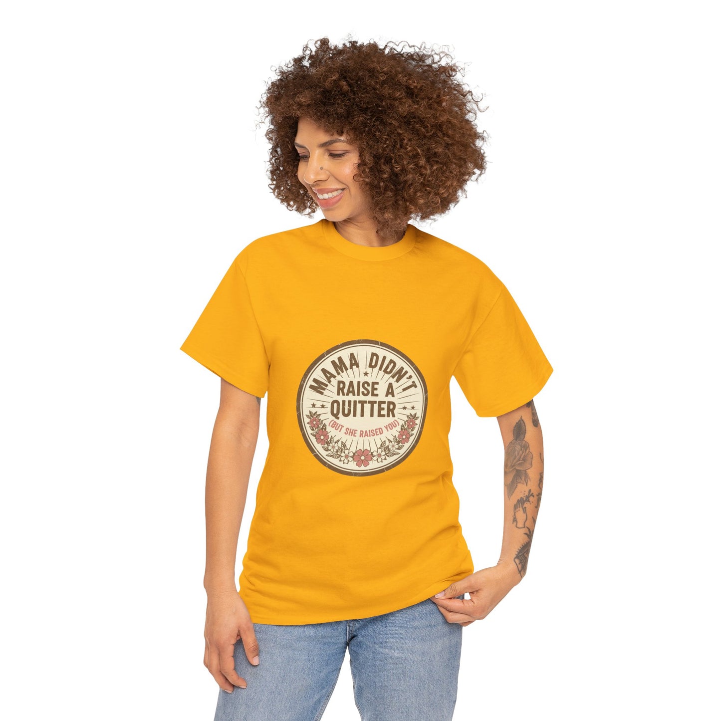 Mama Didn't Raise a Quitter T-Shirt Vintage Floral Motivational Tee Gift for Mom Women