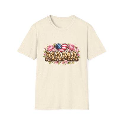 Mama Leopard Floral Tee with American Flag Hearts — Patriotic Mother's Day Shirt