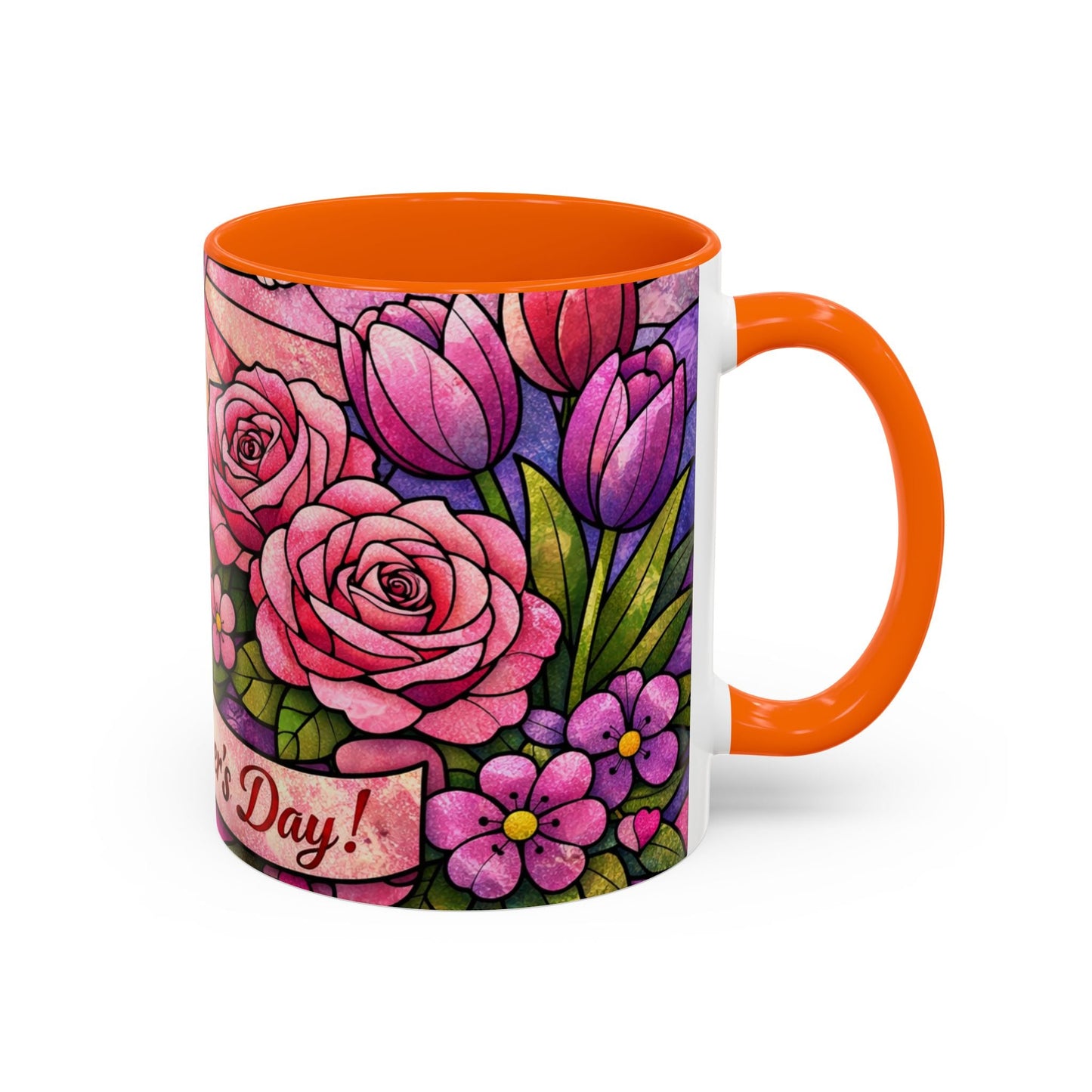 Mother's Day Floral Coffee Mug — Stained-Glass Rose Design, Unique Mom Gift (11 oz)