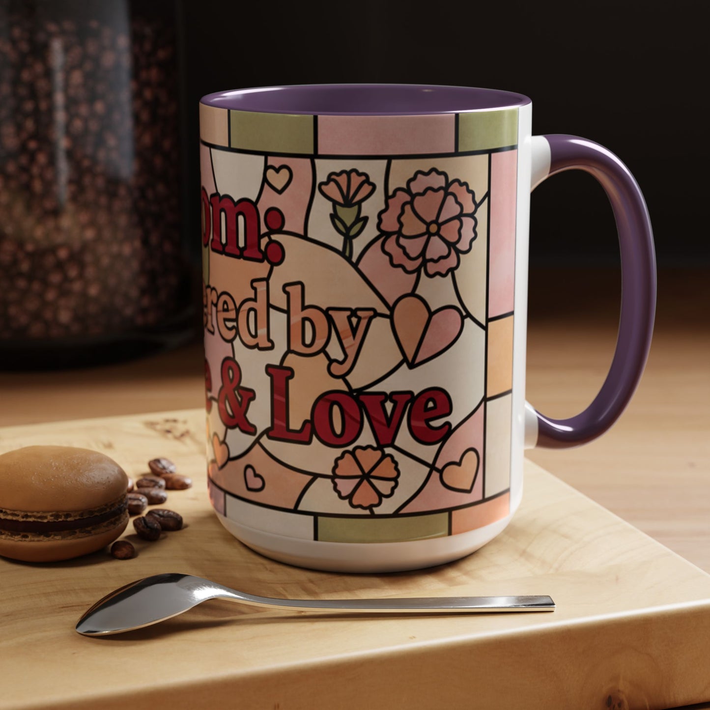 Mother's Day Gift Mom Coffee Mug 15oz Powered by Coffee Love Floral Stained Glass