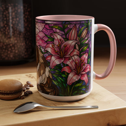 Ragdoll Cat Stained Glass Mug 15oz — Floral Lily Accent Coffee Cup Gift