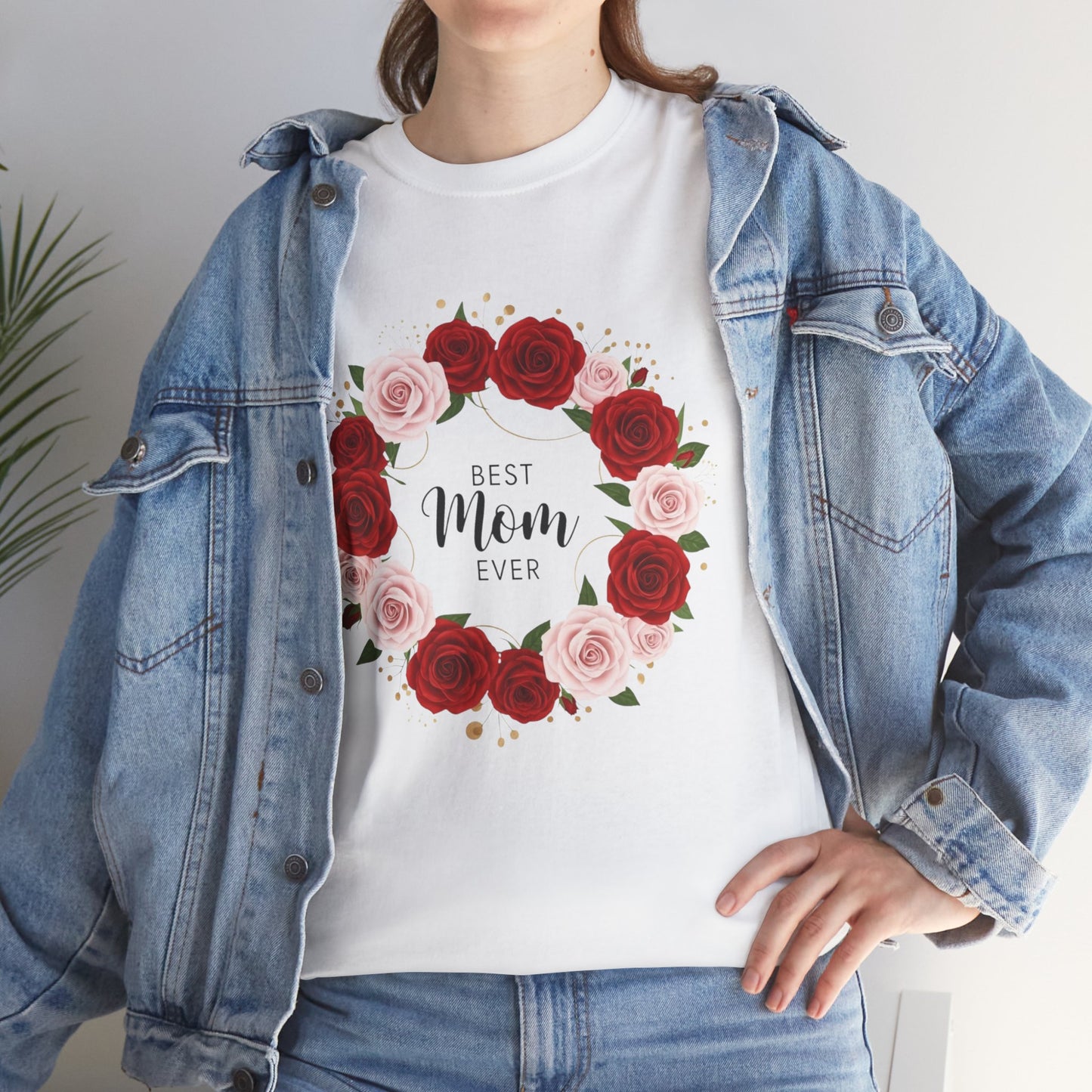 Mom Floral Wreath T-Shirt Best Mom Ever Mother's Day Gift Women Cotton Tee