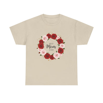 Mom Floral Wreath T-Shirt Best Mom Ever Mother's Day Gift Women Cotton Tee
