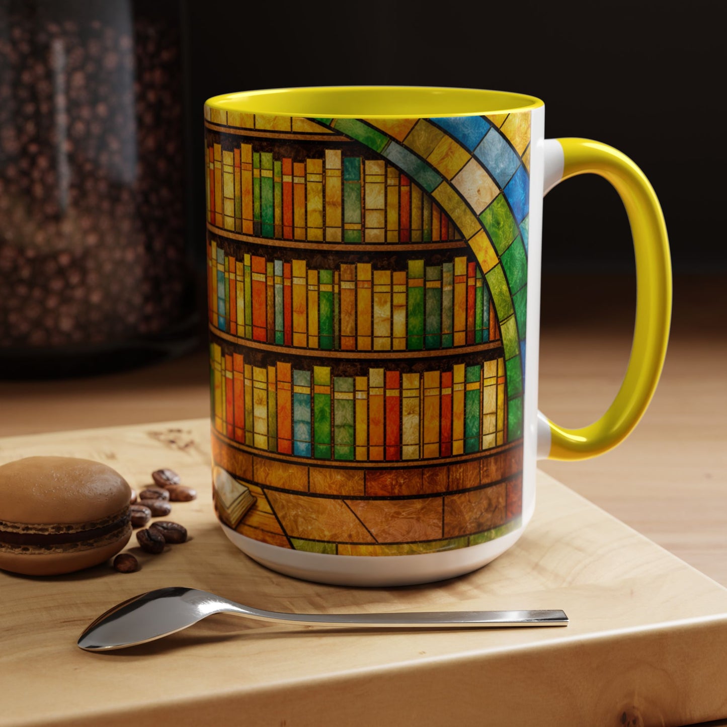 Booklover Coffee Mug – Stained Glass Library Accent Ceramic Mug