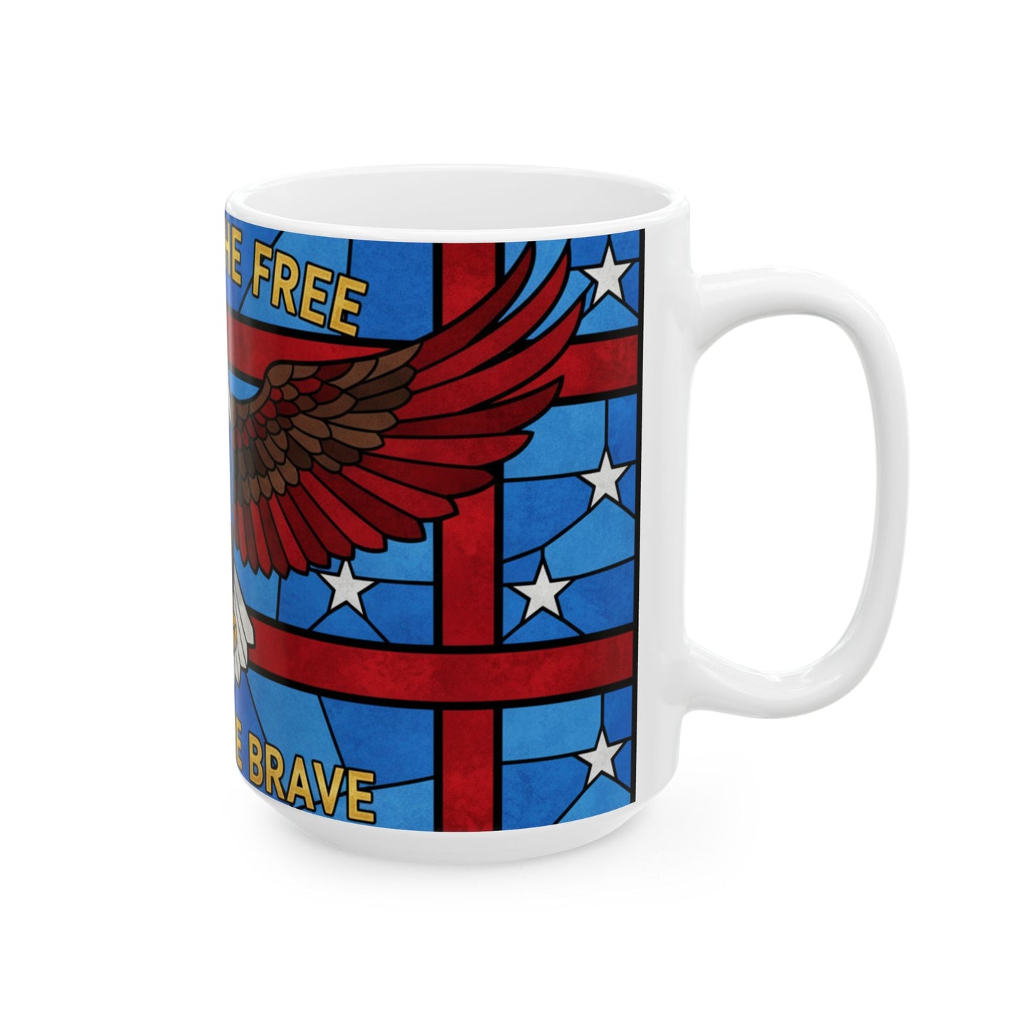 Bald Eagle Patriotic Mug 15oz — Land of the Free Stained-Glass American Flag Gift