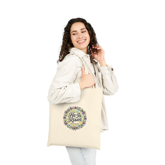 He Is Risen Tote, Christian Easter Canvas Tote | Resurrection, Scripture