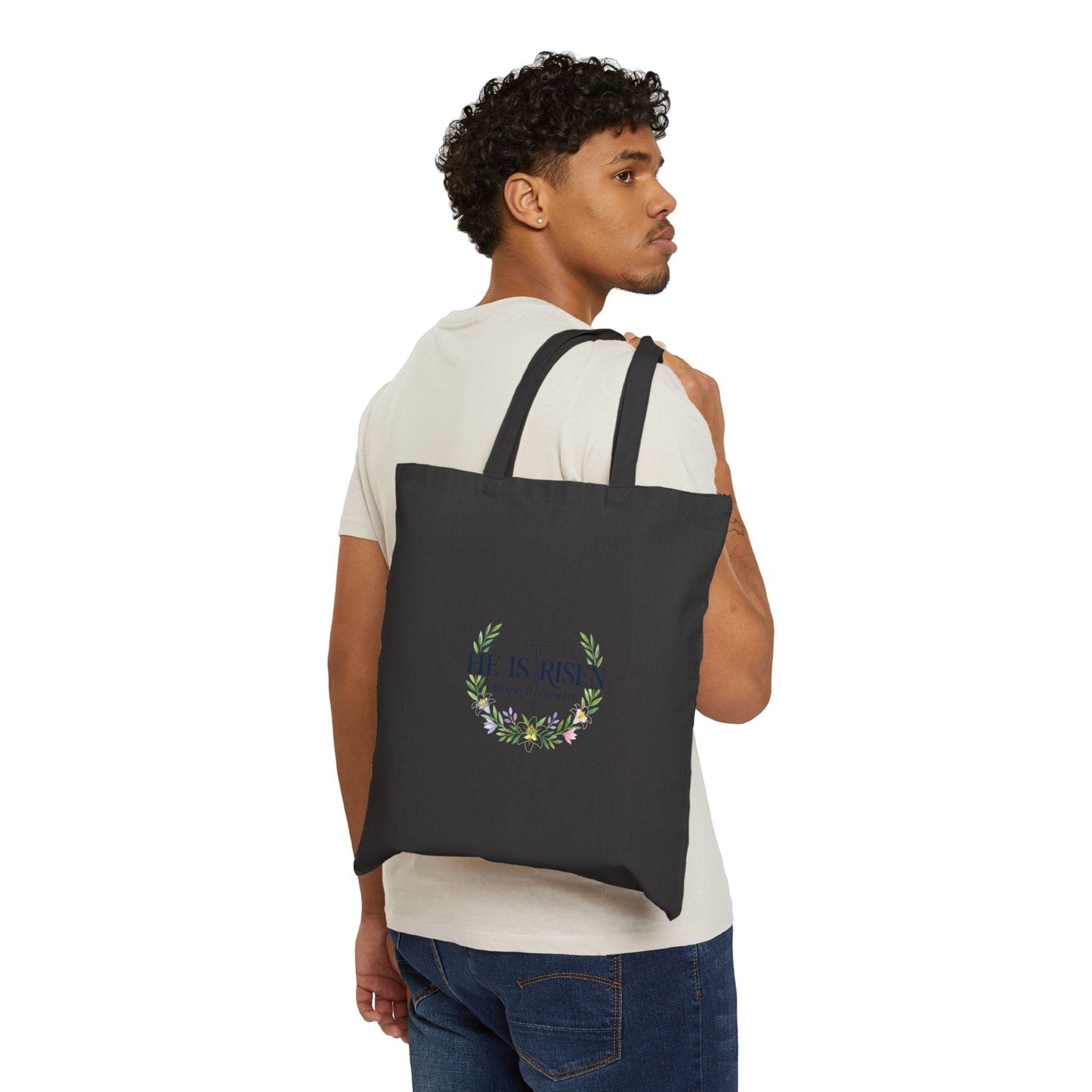 He Is Risen Tote | Christian Easter Canvas, Resurrection Scripture Bag