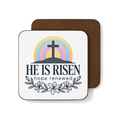 He Is Risen Coaster - Easter Christian Cross Hardboard Drink Coaster
