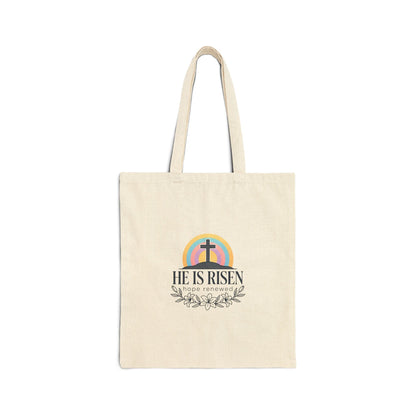 He Is Risen Tote | Cotton Canvas Tote, Christian Easter Resurrection Scripture