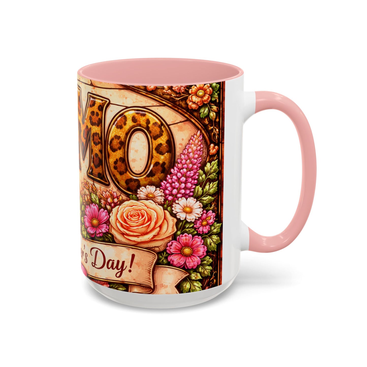 Mom Floral Accent Coffee Mug 15oz — Mother's Day Leopard Print Gift Mug