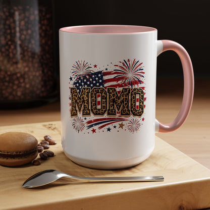 Leopard Patriotic Accent Mug 15oz — Fourth of July Mom Coffee Cup USA Gift