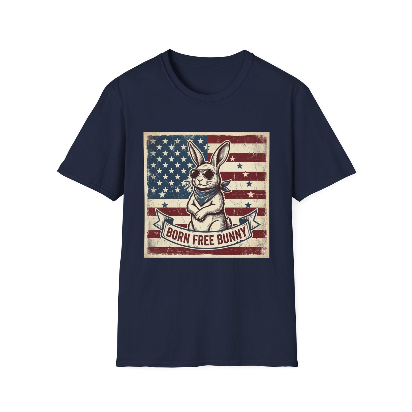 Born Free Bunny T-Shirt — Vintage American Flag Patriotic Easter Tee