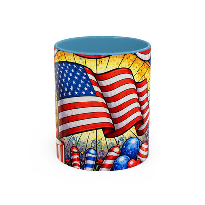 Patriotic Accent Coffee Mug — American Flag & Fireworks 11oz
