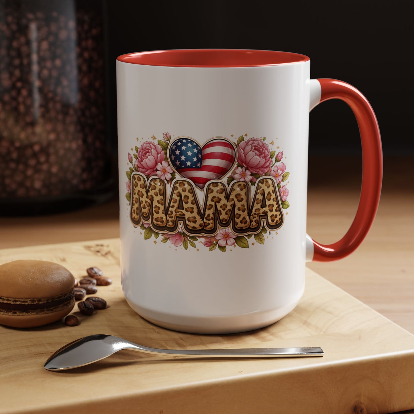 Mama Leopard Print Floral Mug Patriotic American Flag Heart Mom Gift 15oz