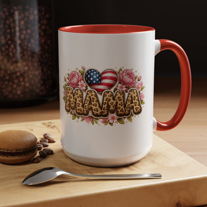Mama Leopard Print Floral Mug Patriotic American Flag Heart Mom Gift 15oz