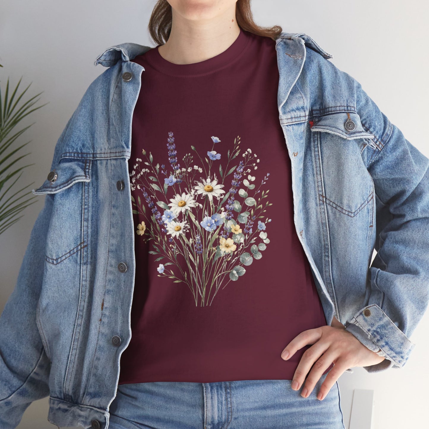 Wildflower Bouquet Tee Women | Lavender Daisy Botanical Floral Shirt