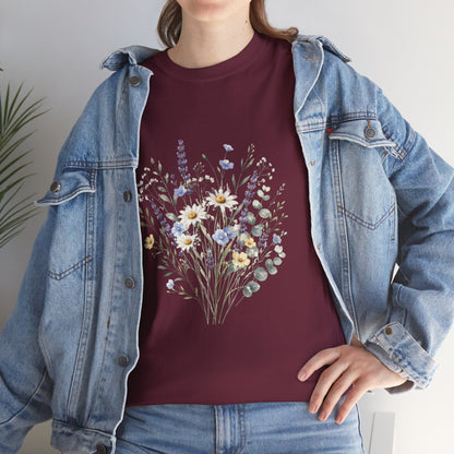 Wildflower Bouquet Tee Women | Lavender Daisy Botanical Floral Shirt