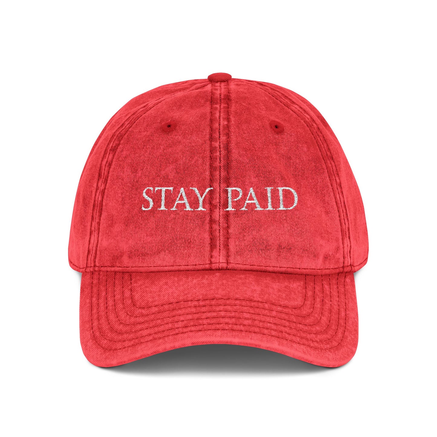Stay Paid Embroidered Vintage Cap — Washed Red Dad Hat