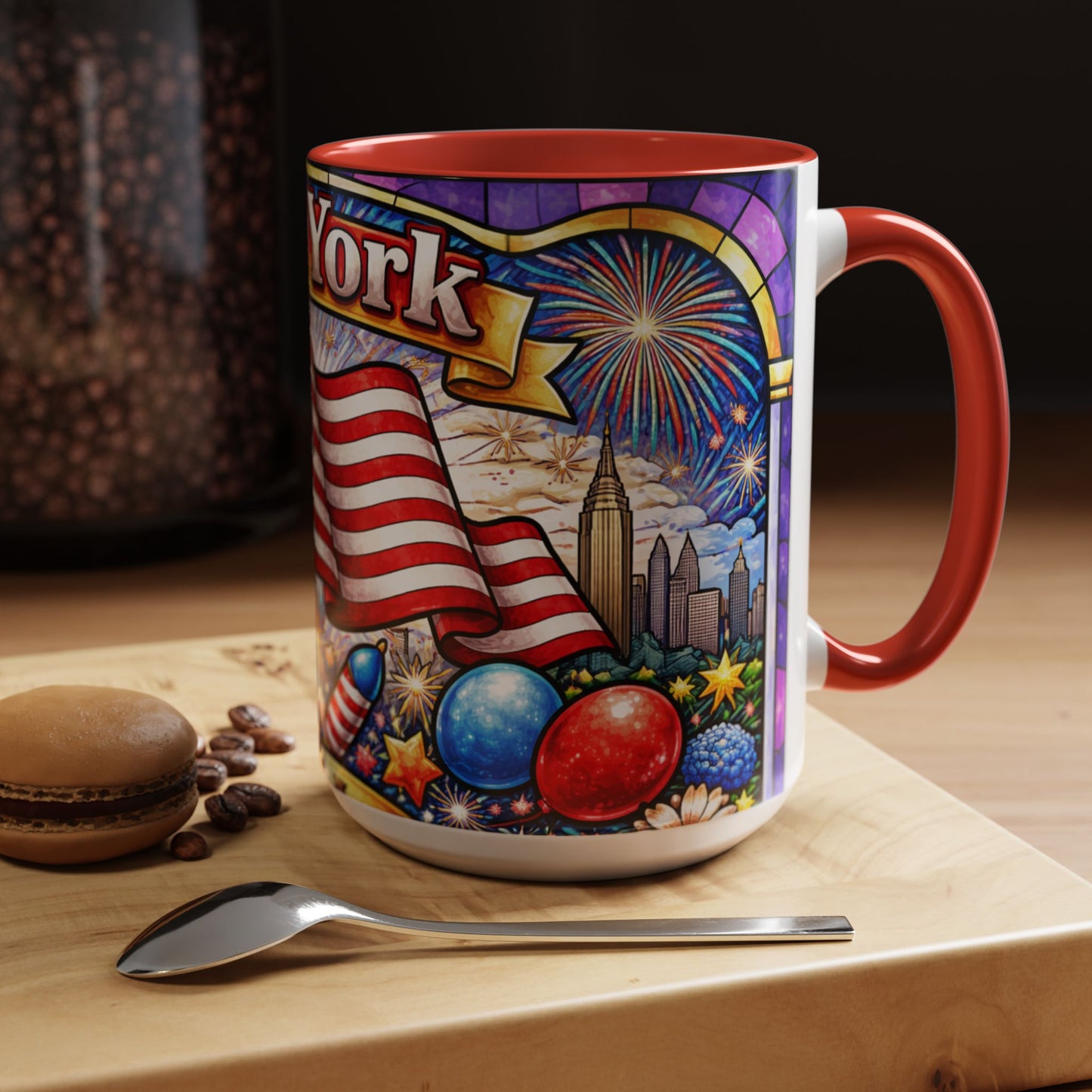 New York USA Accent Coffee Mug 15oz — Patriotic NYC Souvenir Gift Mug