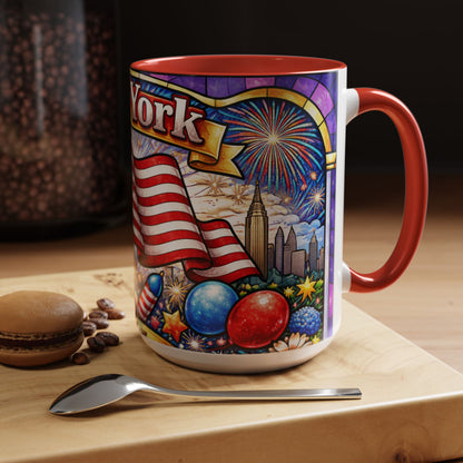 New York USA Accent Coffee Mug 15oz — Patriotic NYC Souvenir Gift Mug