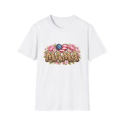 Mama Leopard Floral Tee with American Flag Hearts — Patriotic Mother's Day Shirt
