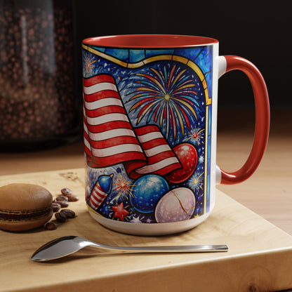 Patriotic American Flag Coffee Mug – Accent Mug with Fireworks & USA Design