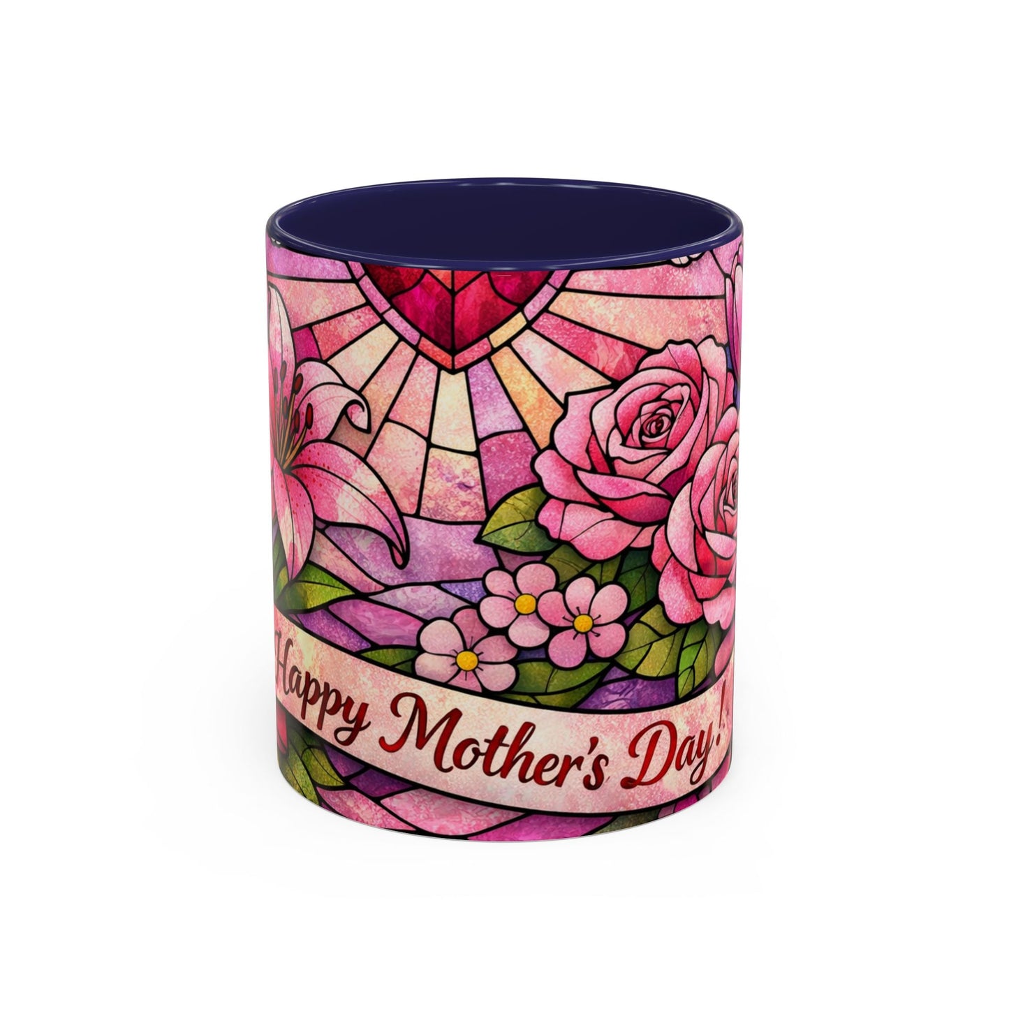 Mother's Day Floral Coffee Mug — Stained-Glass Rose Design, Unique Mom Gift (11 oz)