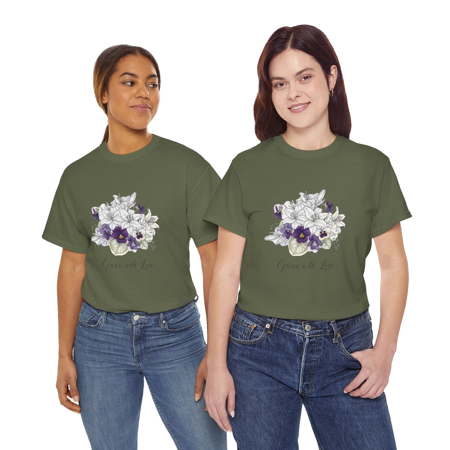 Floral 'Grow with Love' Tee — Botanical Pansy Bouquet T-Shirt