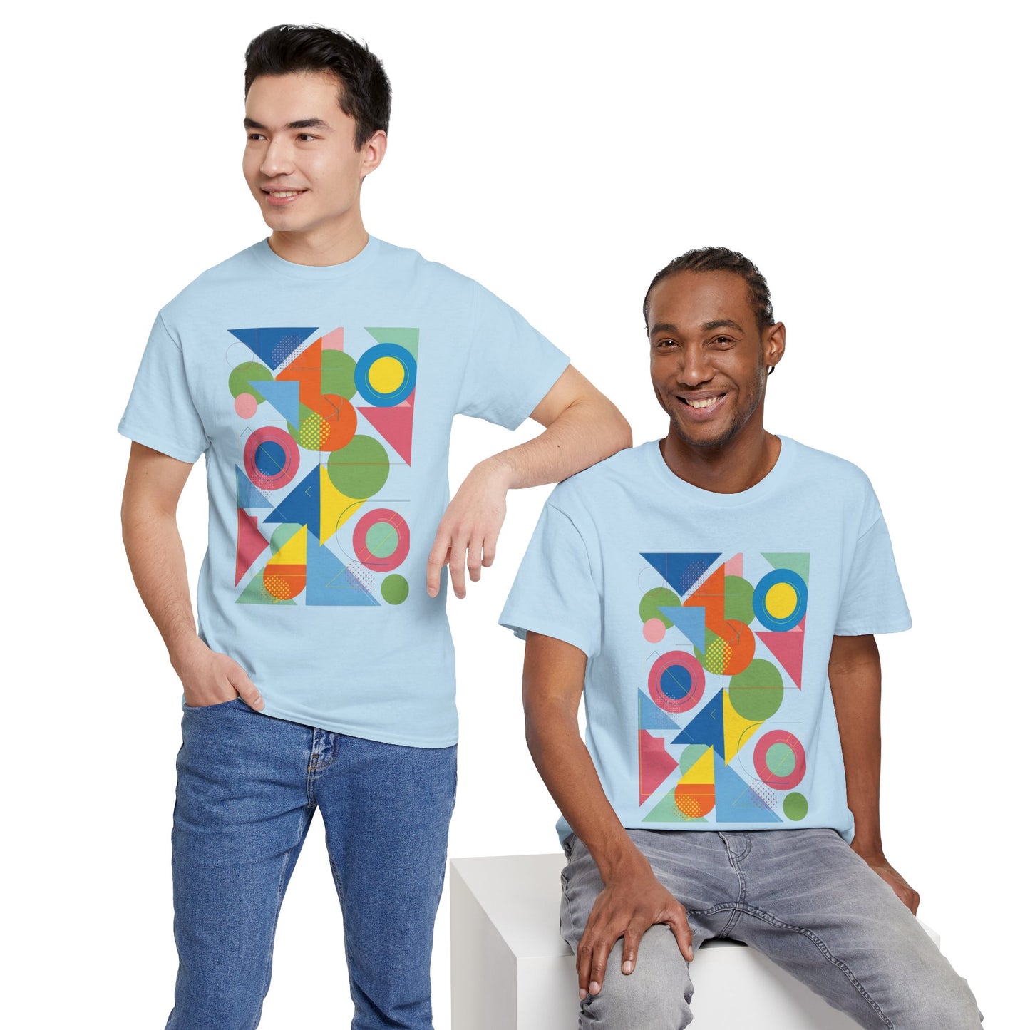 Geometric Color Block Tee — Abstract Shapes Graphic T-Shirt Retro Art
