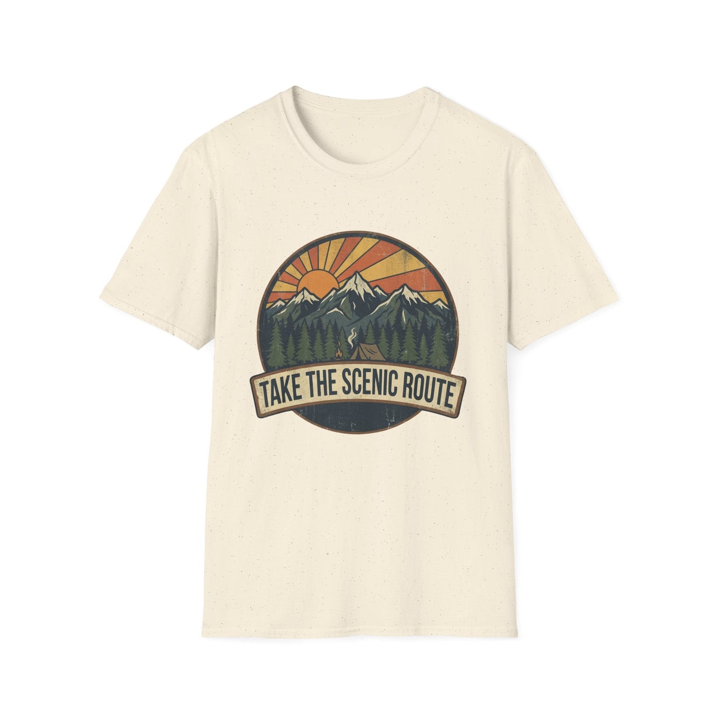 Take The Scenic Route T-Shirt — Vintage Mountain Sun Graphic Tee for Travelers & Hikers