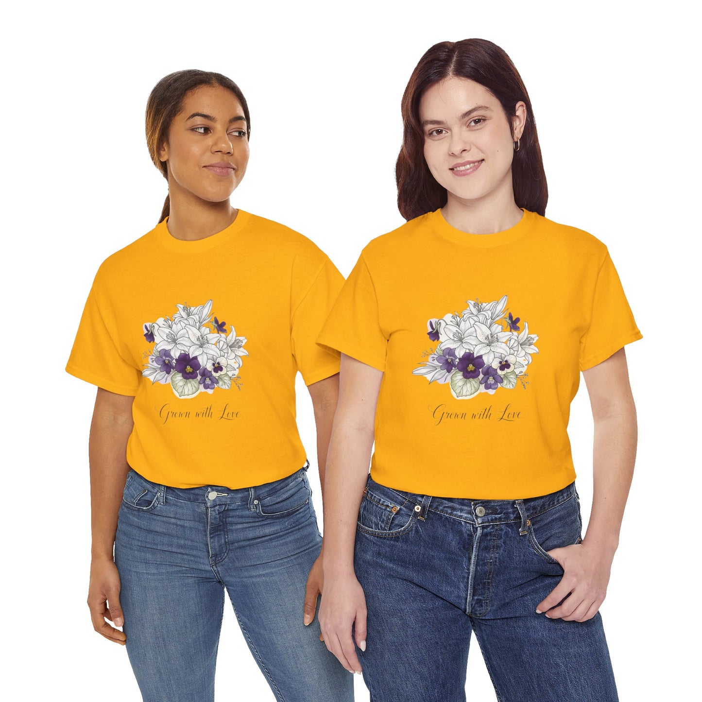 Floral 'Grow with Love' Tee — Botanical Pansy Bouquet T-Shirt