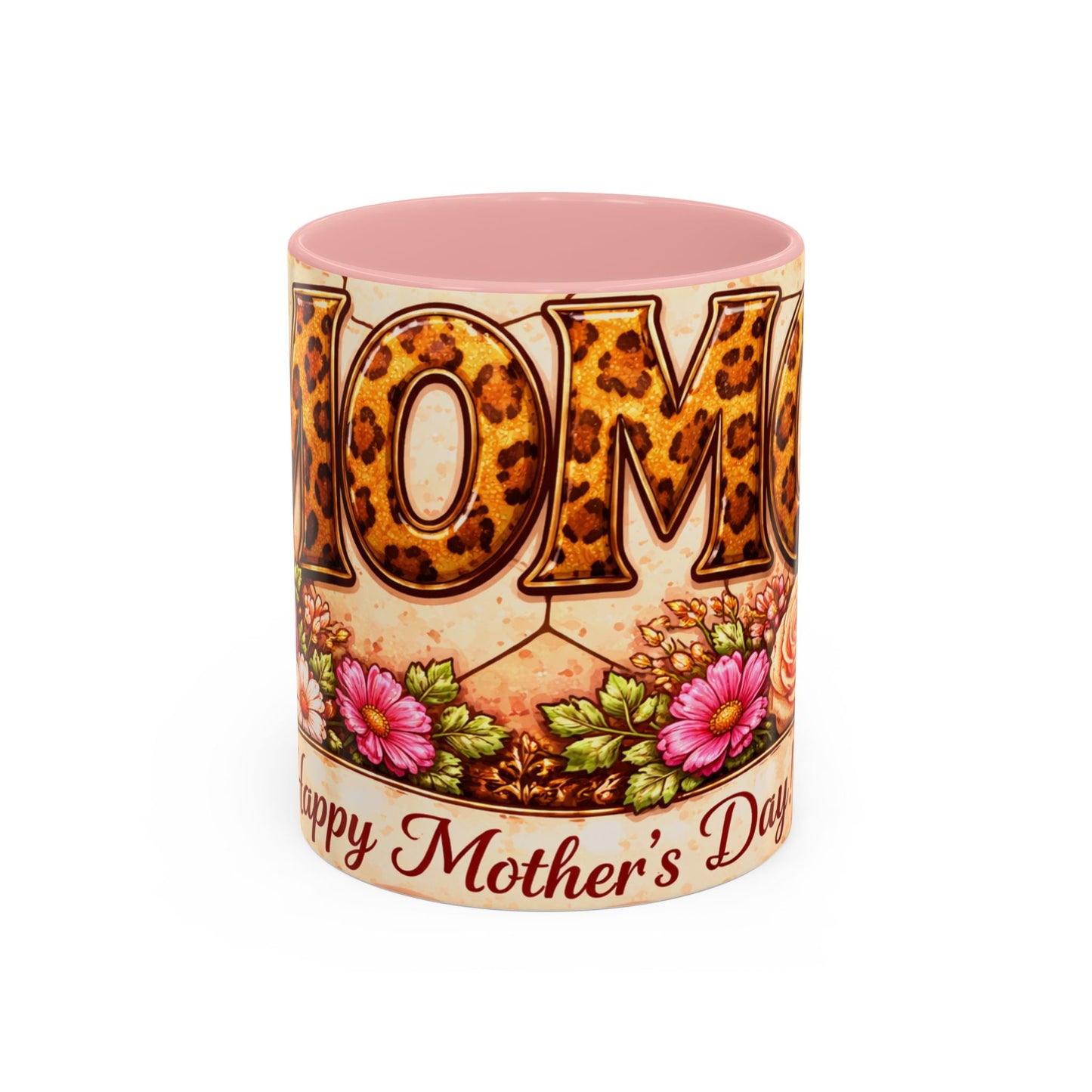 Mother's Day Coffee Mug – Floral Leopard 'MOM' Print Accent Mug (11  oz)